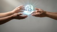 Hands protecting glowing tree symbol representing environmental conservation, sustainability, nature protection, and eco-friendly responsibility concept.