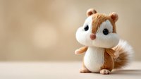 Adorable knitted chipmunk toy with fluffy tail against soft beige background, perfect for children's decor, crafting inspiration, or gift ideas.