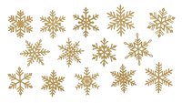 Golden snowflakes collection isolated on transparent background for winter holiday decorations, Christmas designs, greeting cards and festive projects.
