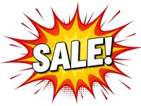 Comic book style sale burst with explosive red and yellow starburst design for promotional marketing campaigns and retail advertising materials.