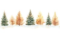 Watercolor autumn forest border with evergreen and deciduous trees in warm fall colors on white background for seasonal design projects.