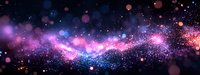 Magical cosmic background with glowing pink and blue bokeh lights, sparkling stardust and luminous particles floating in dark space. Dreamy galaxy effect.