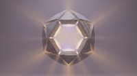 Geometric crystal polyhedron with glowing interior light, creating luminous hexagonal shape against soft purple gradient background for modern design and abstract concepts.