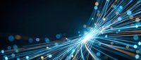 Abstract blue light rays burst with glowing particles and bokeh effects on dark background for technology and digital design projects.