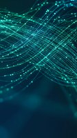 Abstract digital network with glowing cyan lines and dots creating futuristic data flow pattern for technology presentations and cyber security concepts.