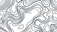 Black and white topographic map pattern with flowing contour lines creating an abstract wavy texture, seamlessly tiling into a single background for design use.