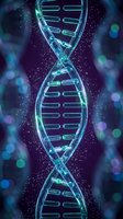 Glowing DNA double helix structure with luminous blue and green colors against dark background for genetics research and biotechnology concepts.