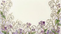 Botanical border frame with purple flowers and delicate foliage on cream background, isolated design element suitable for invitations, cards, and decorative layouts.