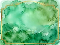 Watercolor wash in shades of green with gold decorative frame border, isolated on white background for design, invitations, and creative projects.