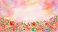 Watercolor floral border with roses, hearts, and botanical elements in pink, coral, and yellow tones on white background. Isolated design for invitations, cards, and decorative projects.