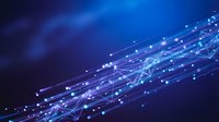 Abstract digital network with glowing blue connections and data flow lines on dark background for technology and communication concepts.