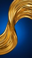 Twisted golden metallic ribbons flowing against deep blue background, creating dynamic wave patterns for modern design and luxury branding projects.