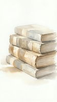 Watercolor stack of vintage books with worn leather spines in neutral beige tones for educational and literary design projects.