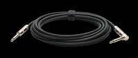Black guitar instrument cable with straight and angled jack connectors, isolated on transparent background. Ready for music gear clipart, stickers, print on demand, and t-shirt design use.