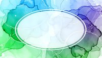 Watercolor oval frame with vibrant blue green purple gradient background. Abstract artistic border for text, invitations, cards and creative projects.