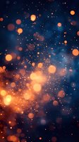 Magical glowing orange bokeh lights floating on dark blue background with sparkle effect, creating dreamy atmospheric mood for festive designs and celebrations.