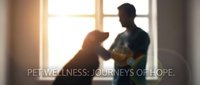 Young adult male of South Asian descent playing with golden retriever dog indoors near bright window, promoting animal companionship and emotional wellness benefits.