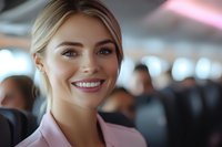 Young Caucasian businesswoman with bright smile wearing pink blazer in corporate office environment, professional headshot with soft natural lighting and blurred background.