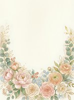 Watercolor floral border with pink peonies, roses, and eucalyptus leaves on cream background. Isolated design element suitable for wedding invitations, greeting cards, and stationery projects.