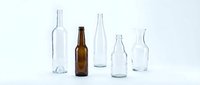Empty glass bottles collection in clear and brown colors isolated on white background for recycling and packaging design projects.
