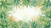 Watercolor frame of green succulents and aloe vera plants on a soft beige background, perfect for nature-themed cards and invitations.