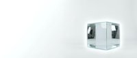 Glass cube isolated on white background, transparent geometric shape for design, architecture, and branding projects.