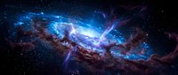Cosmic nebula with glowing blue and purple energy clouds, stellar dust, and bright light emissions in deep space. Suitable for science fiction, astronomy, and space exploration backgrounds.