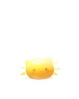 Cute yellow cat sun character with kawaii face expression glowing on white background, isolated design element for stickers and decorative art.
