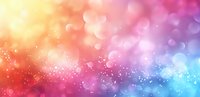 Dreamy rainbow colored bokeh background with glowing particles and blurred circles creating magical atmospheric effect. Suitable for festive designs.
