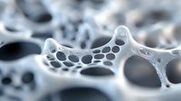 Microscopic view of bone tissue structure showing trabecular architecture and porous patterns in grayscale. Medical science visualization of osteoporosis research.