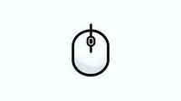 Simple black computer mouse icon with minimalist line design on white background, isolated graphic element for interface and web design use.