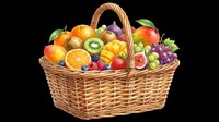 Watercolor fruit basket with assorted tropical and fresh fruits, isolated on transparent background. Great for clipart, stickers, t-shirt design, print on demand, and sublimation.