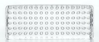 Clear plastic egg carton with 100 compartments arranged in rows, isolated on white background, ready for packaging design, product mockups, and agricultural industry use.