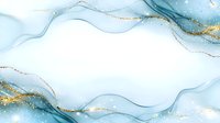 Ethereal light blue watercolor waves with gold glitter accents flow across white background creating elegant marble effect for luxury design projects.