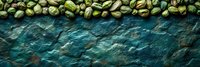 Fresh green cardamom pods scattered on dark textured stone surface with dramatic lighting, creating contrast between spice and rustic background for culinary design.