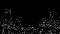 Minimalist line art cats border on black background for pet store branding, veterinary clinic decor, and feline-themed design projects.