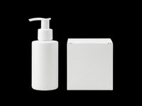 Blank white pump bottle and box isolated on transparent background, ready for branding, packaging design, product mockups, t-shirt prints, sublimation, and print-on-demand applications.