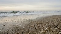 Serene sandy beach with rolling ocean waves and cloudy sky, perfect for travel, vacation, and coastal lifestyle content.