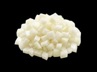 Diced white onion pile isolated on transparent background, ready for food clipart, t-shirt design, stickers, print on demand, and sublimation projects.