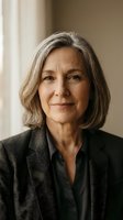 Mature woman with shoulder-length gray hair wearing dark blazer, professional headshot for corporate, business, and executive portraits.