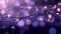 Magical purple glowing branches with sparkles and bokeh lights creating dreamy atmosphere against dark background. Decorative nature macro photography.