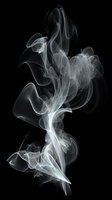Ethereal white smoke swirls creating elegant abstract shapes against black background, flowing upward in graceful curves and wisps for artistic compositions.