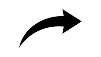 Curved black arrow pointing right on white background isolated for graphic design projects and presentations.