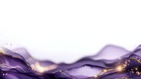 Luxurious purple and gold abstract mountain landscape with flowing liquid waves, golden glitter accents and dreamy ethereal atmosphere on white background.