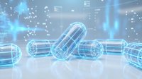 Digital blockchain chain links with glowing blue wireframe design on futuristic technology background for cryptocurrency and network security concepts.