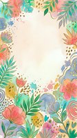 Colorful floral frame with tropical flowers, leaves, and watercolor splashes on cream background, isolated and ready for invitations, greeting cards, social media posts, and design projects.