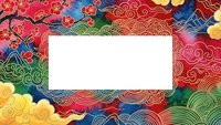 Colorful Asian-inspired cloud pattern frame with blank white space for text or design elements on traditional decorative background.