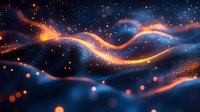 Abstract cosmic waves with glowing particles and bokeh lights creating flowing energy patterns against starry space background for digital art projects.