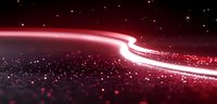 Glowing red light trails with sparkles and particles against dark background create dynamic motion effect for technology and communication designs.