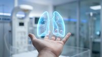 Medical professional displaying holographic lung anatomy in modern hospital setting for healthcare technology and respiratory system education.